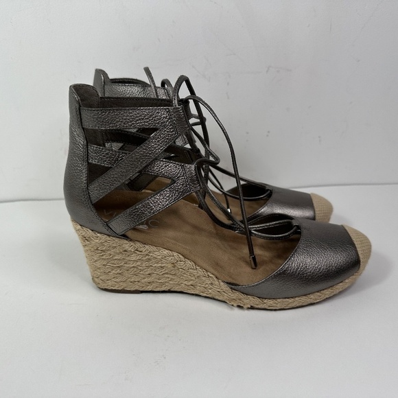 VIONIC Calipso Espadrille Wedge Sandals Women Sz 8 Pewter Metallic Orthotic Shoe - Picture 3 of 12